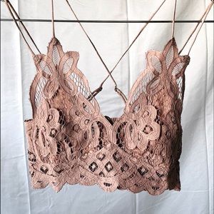 FP One Adella Bralette - Taupe XS Free People Boho crochet top